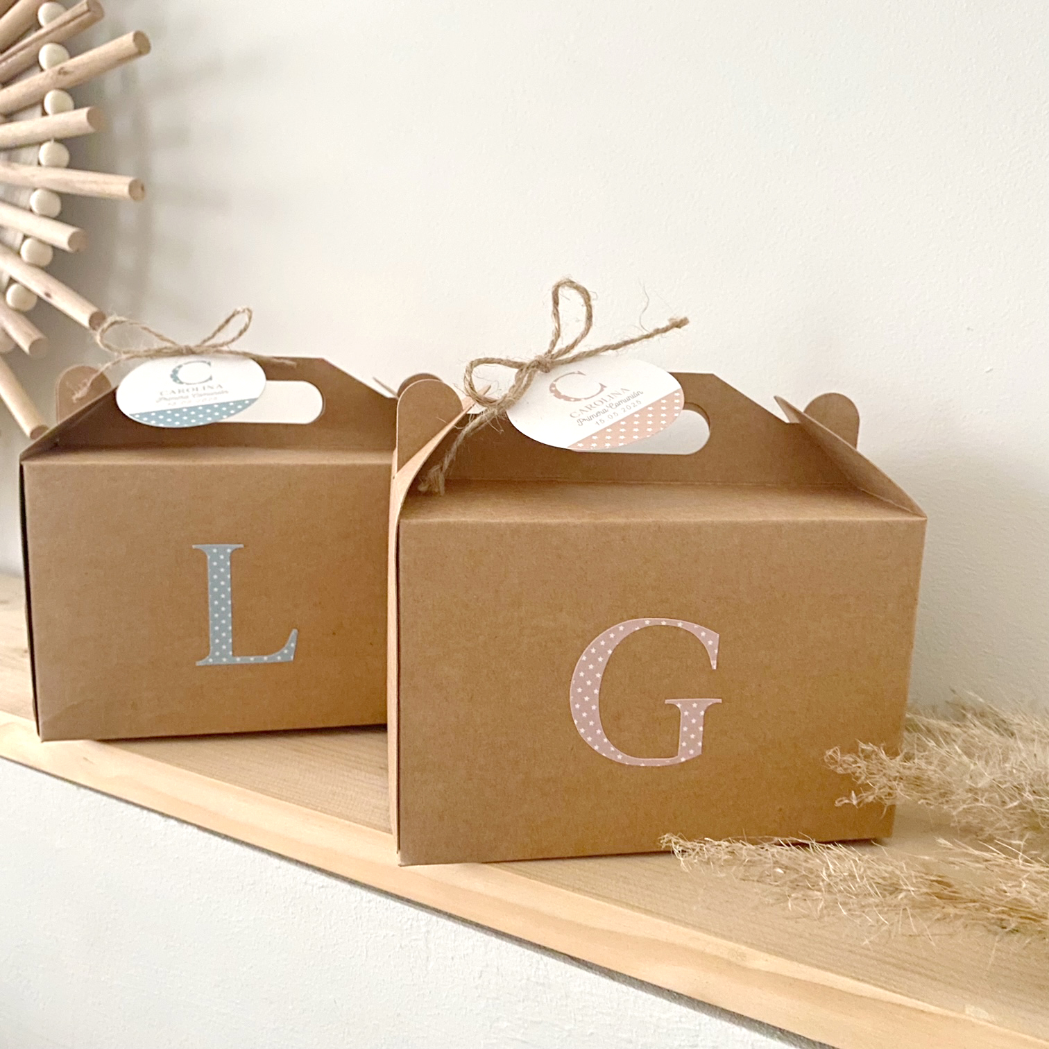 Caja kraft de Comunión para regalos de invitados etiqueta personalizada