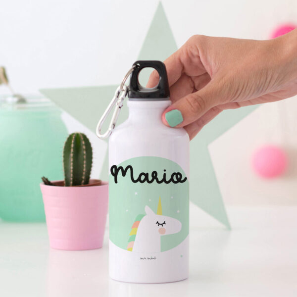 Botella aluminio unicornio personalizada nombre MrMint